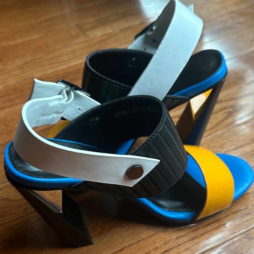 Stylish Black, White, Blue, and Yellow Women's Heels